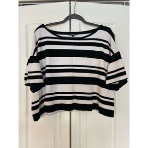 Lafayette 148 New York Women's Striped Blouse Black 1X Boat Neck